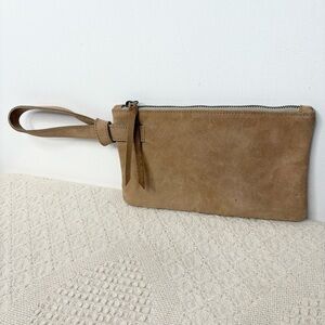 ABLE Rachel Wristlet Clutch Tan Suede Brushed Nubuck Leather Bag